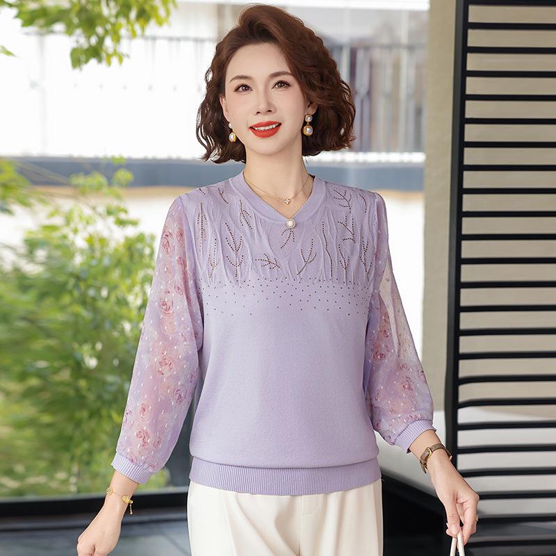 Spring-Autumn Knit Top: Fashionable Seven-Point Sleeve for Middle-Aged and Elderly Women