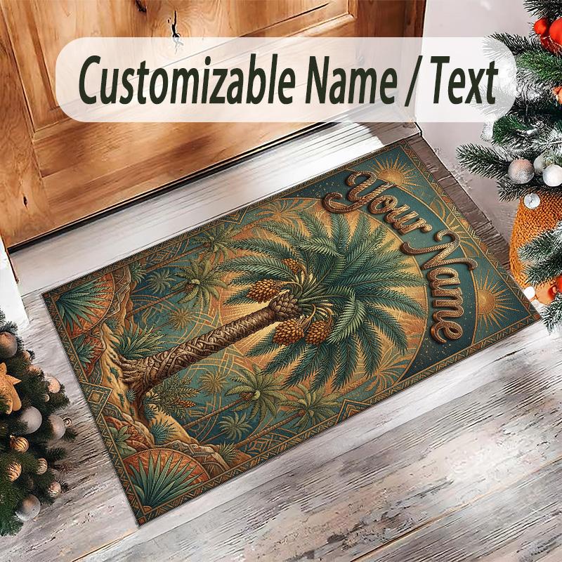 Forest Nature Theme Crystal Velvet Rug Personalized Custom Name Text Soft Floor Mat Home Decor