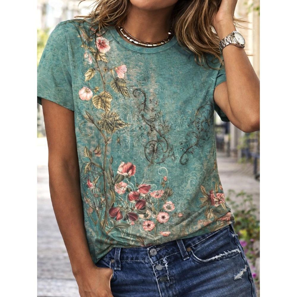 Fashion Women Retro Creative Paisley Print T Shirt Funny Casual O-neck Short Sleeves T-shirt Summer Female Tee Shirt