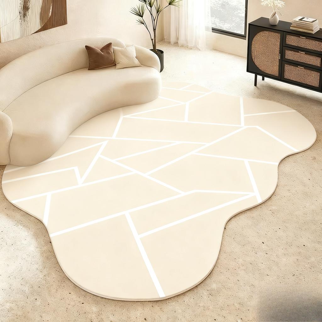 Irregular Shape Bedroom Decor Line Carpet Home Thick Plush Rug Cream Style Carpets for Living Room Fluffy Soft Lounge Floor Mat
