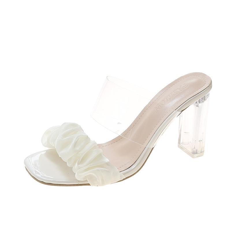 Internet celebrity cool slippers female summer wear 2025 new fairy style Korean version thick heel fashion square head high heel one-word drag