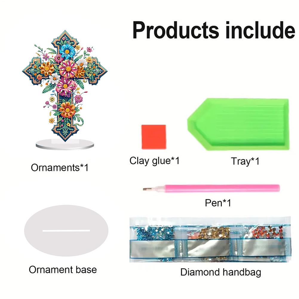 Acrylic Special Shape Cross Diamond Painting Tabletop Ornaments Kit Table Top Diamond Painting Ornament Kits Bedroom Table Decor