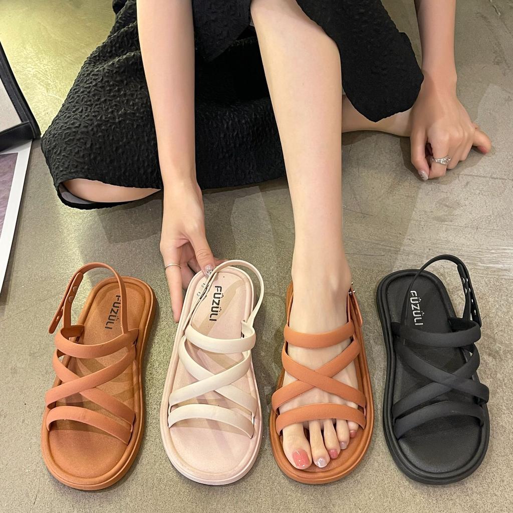 Summer New Flat-soled Sandals Women's Small Fragrant Style Fashion Casual Soft-soled Lightweight Cool Slippers Vacation Seaside Beach Shoes