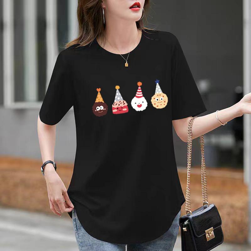 Relaxed Fit and Thin Bottoming Top Pure Cotton White Medium and Long Short-sleeved T-shirt Womens Summer Latest Trendy
