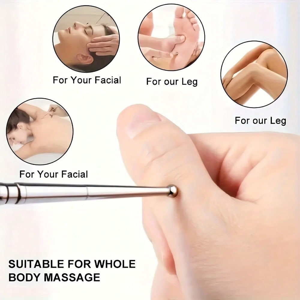 Stainless Steel Dual-Head Massage Stick, Suitable for Eye, Face, Foot, Arm, Back, Neck - Full-Body Relaxation Acupressure Tool