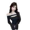 Korean Style Slim Fit One Shoulder Rivet Top for Women - Solid Color, Hollow Out, Waist-Cinched, Long Sleeve (Spring/Autumn)