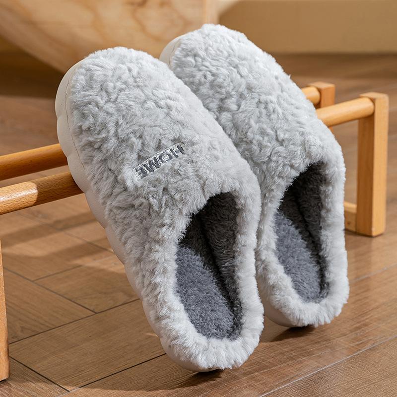 

Хлопковые тапочки женские новые зимние носки высокий каблук-рюкзак домашние комнатные толстая подошва нескользящие теплые плюшевые хлопковые туфли Size 44-45 [Size 1-2 smaller shoes]