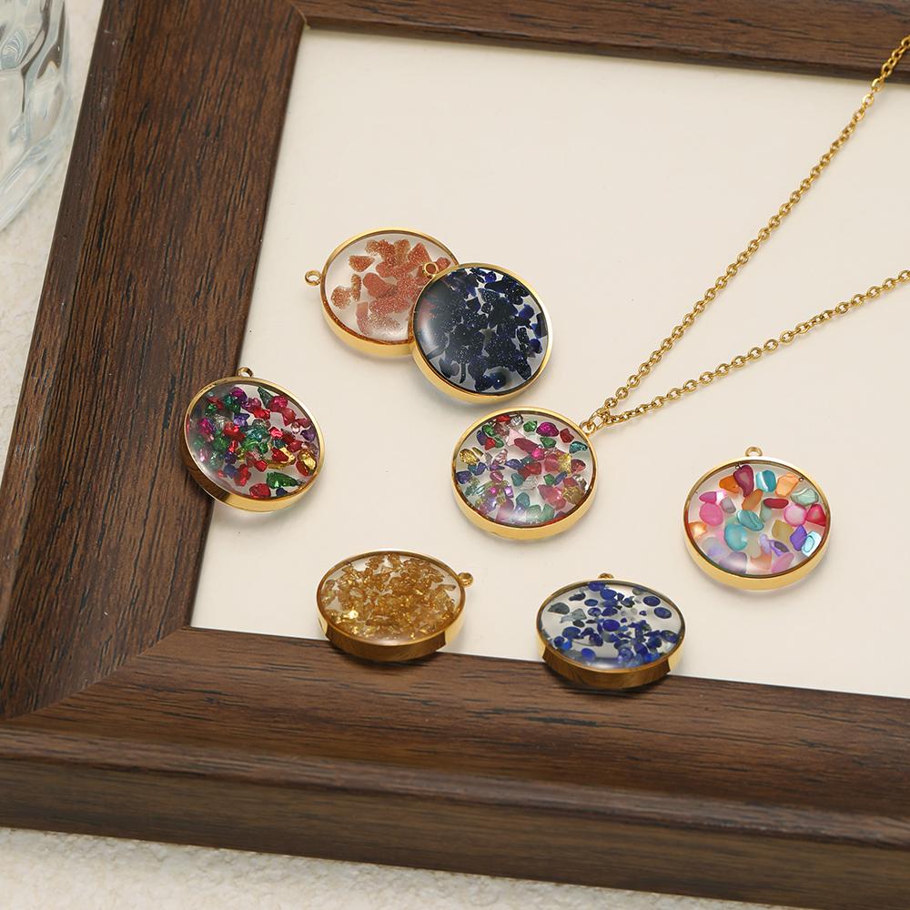 4Pcs Stainless Steel 20mm Round Transparent Glass Enamel Flower Charms for DIY Jewelry Necklace Pendant Bracelet Earrings Making
