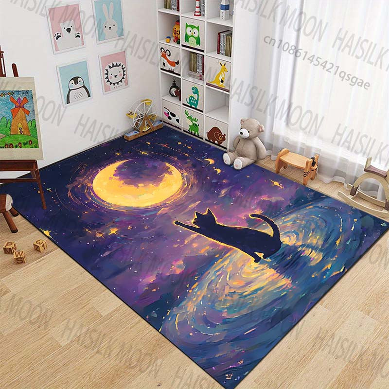 New product Cat and moon fantasy Carpet for Living Room Bedroom Bedside Floor Mat Cloakroom Child Play Mat Area Rug Large Size