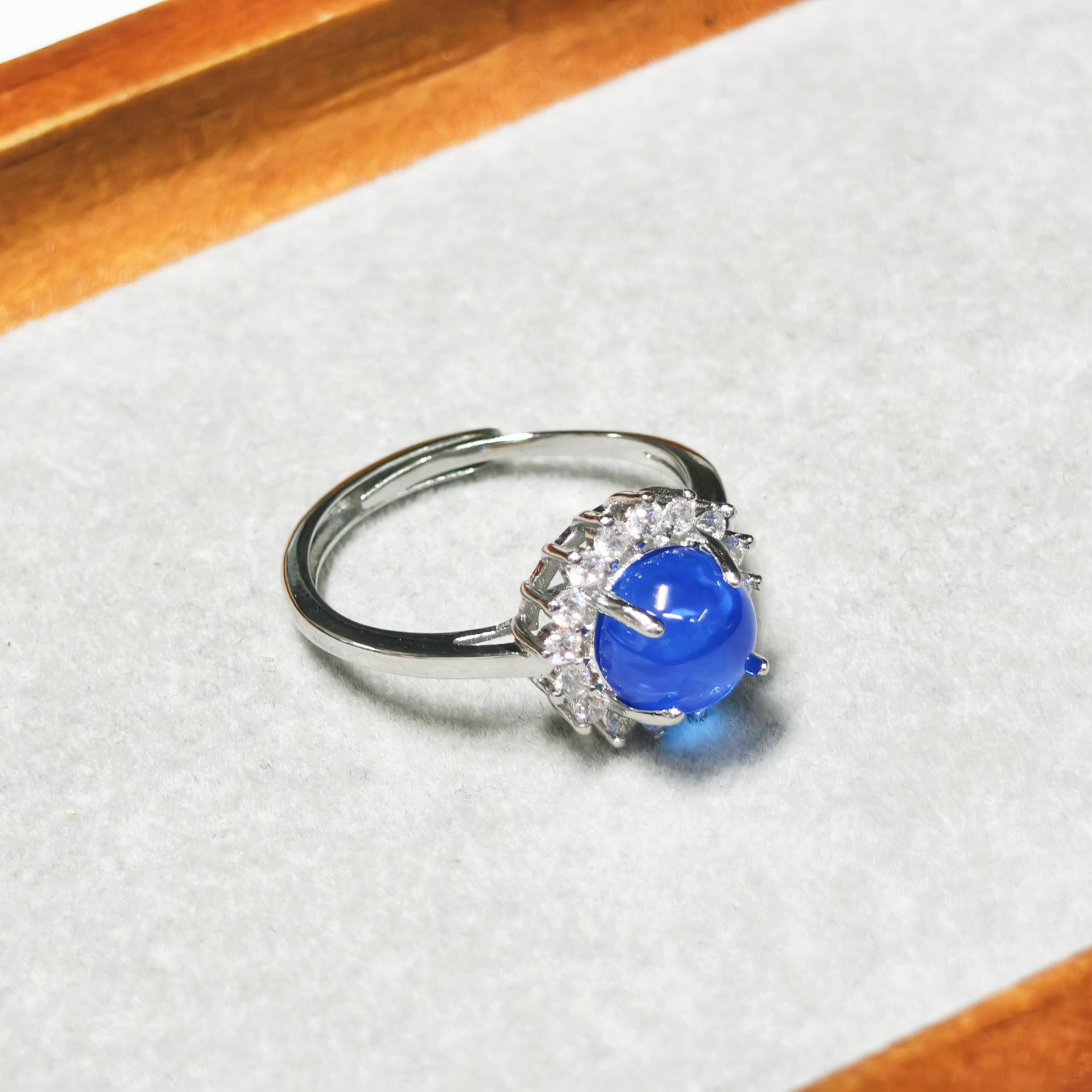Gesen Blue Starlight Starburst Jewelry Set: Elegant Ring, Earrings, and Pendant