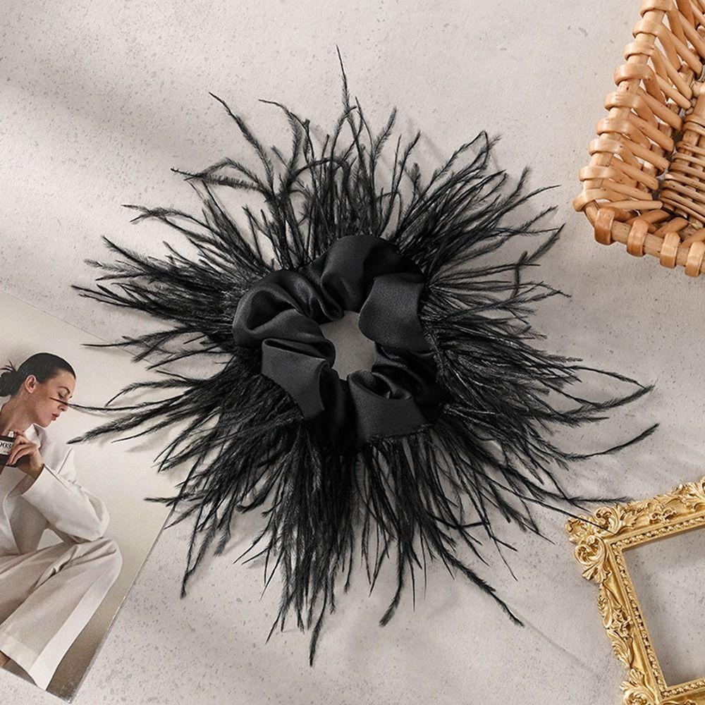

Women Hair Accessories Korean Style Scrunchies Satin Hair Ring Feather Hair Rope Female Hair Ties чёрный