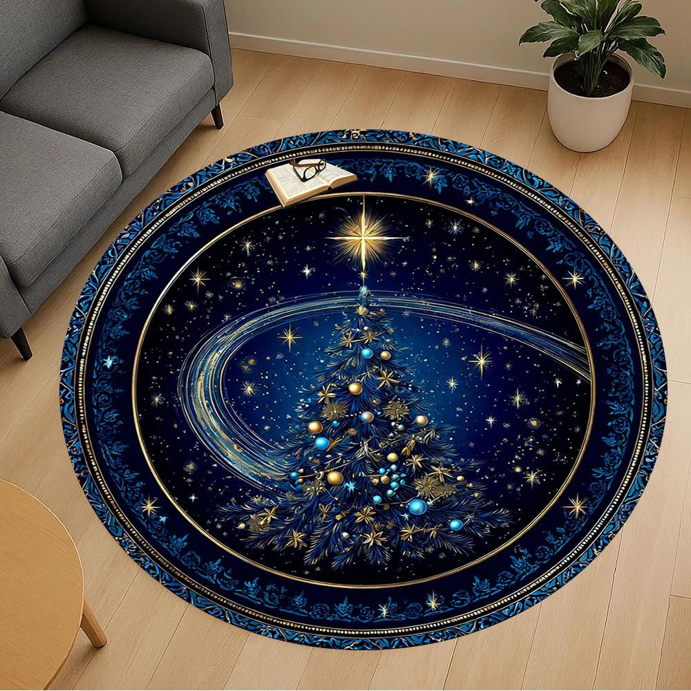 1PC Christmas tree starry night Office Round Area Rug, Under Office Chairs Bedroom Living Room Home Decor, Carpet for Office -1110141