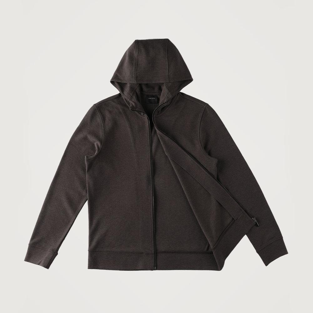 Panicale Wool-Spandex Jersey Zip-Up Hoodie [Brown]