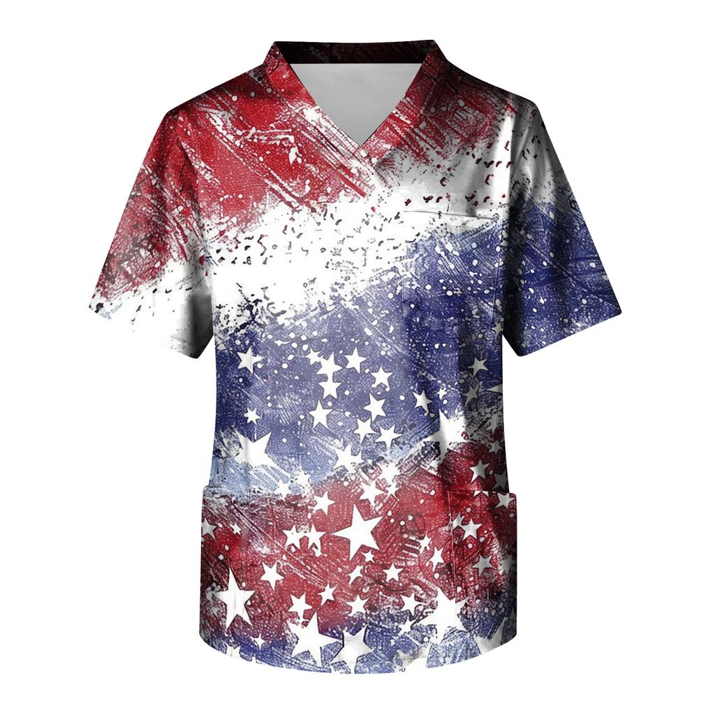 Men's Short Sleeve V-Neck  Print Chest Pocket Care Top
