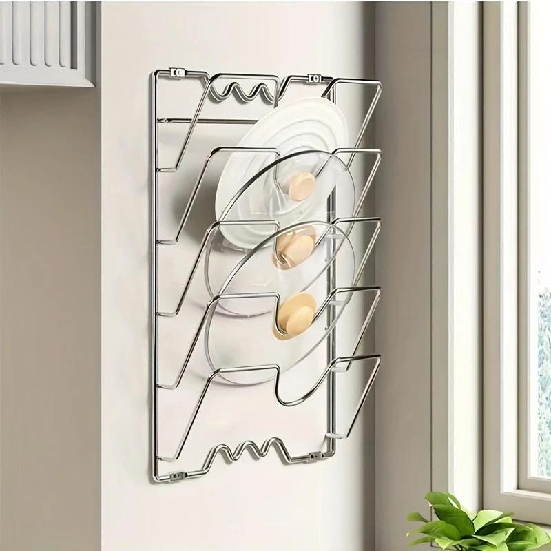 Pot Lid Organizer, Pots and Pans Lid Organizer for Cabinet Door/Wall, No Drilling Adhesive Mounted Rustproof Lid Holder