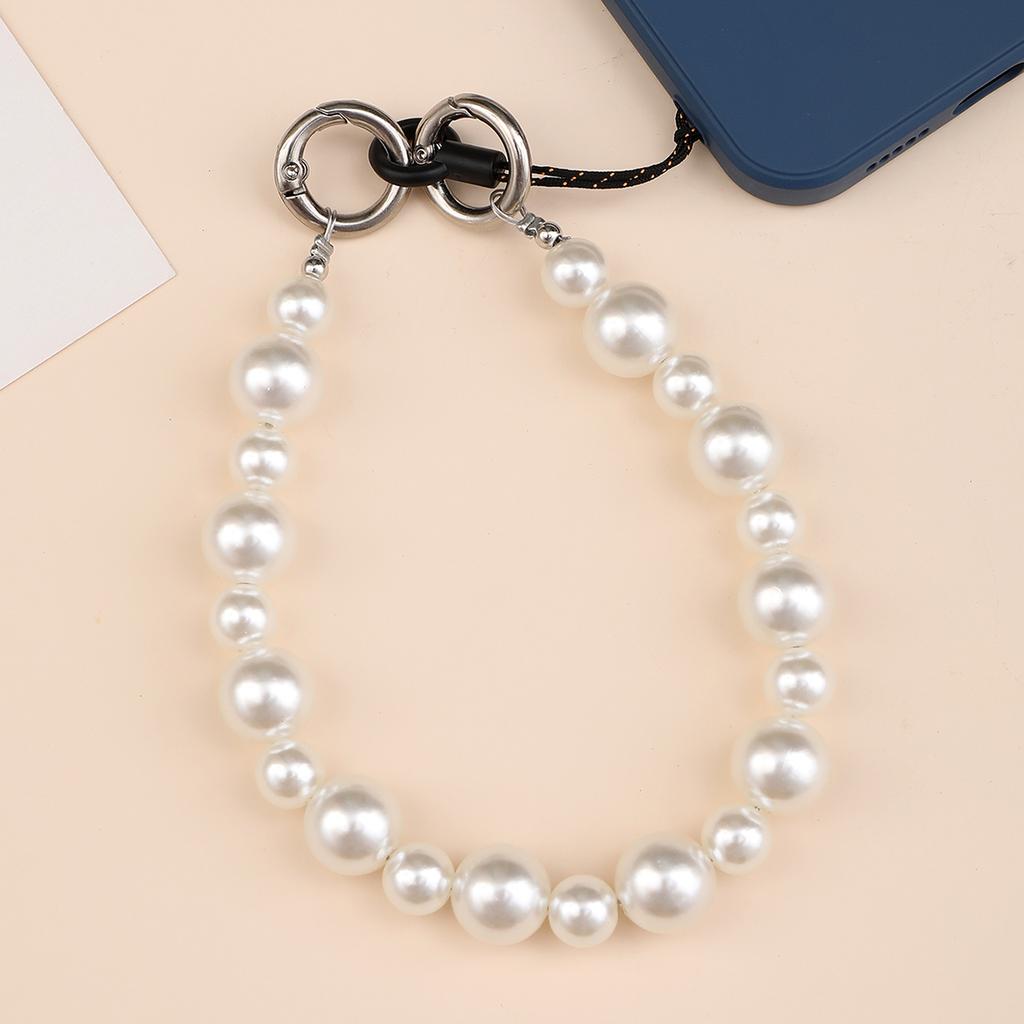 Pearl Chain Transparent Bear Shaped Pearl Clip Leather Chain Mobile Phone Rope Mobile Phone Chain