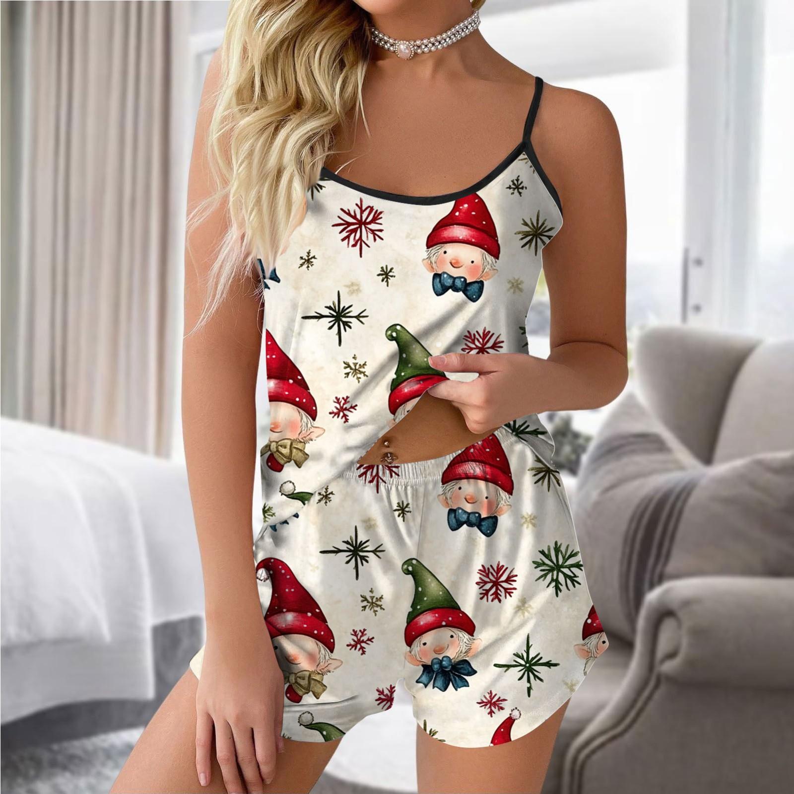 

Женский модный рождественский комплект с принтом без рукавов, топ, шорты и пижама L красный