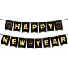 Happy New Years Eve Party Decorations, New Year Party Supplies - Black and Gold Banner (NYE B)