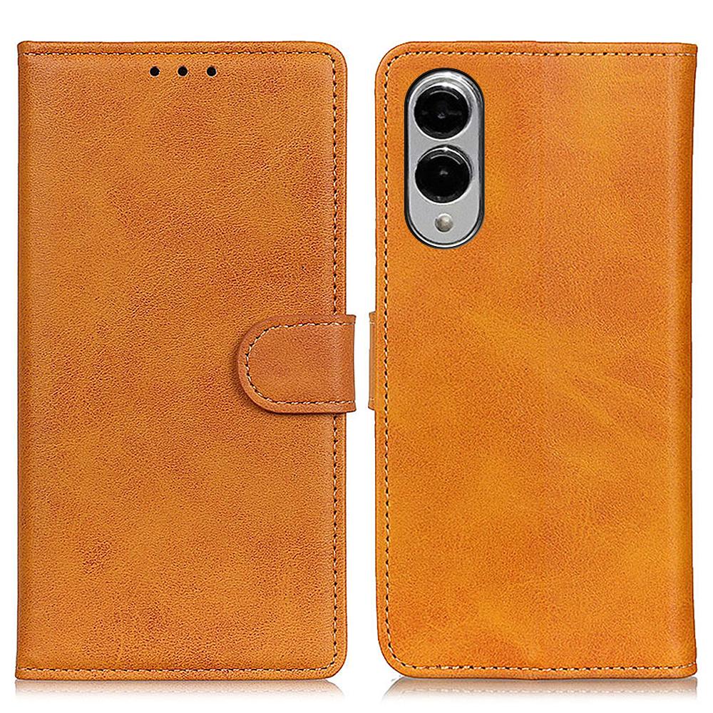 

For Samsung Galaxy S25 Edge Wallet Case Cowhide Texture Leather Stand Phone Cover Brown