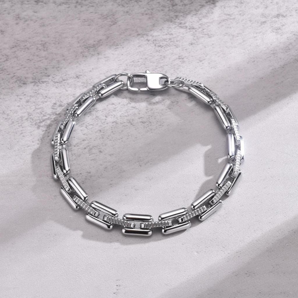 Vnox Nie verblassende schwere handgefertigte Gliederkettenarmbänder für Männer, silberfarben Edelstahl Rechteckige Kette Punk Rock Armband