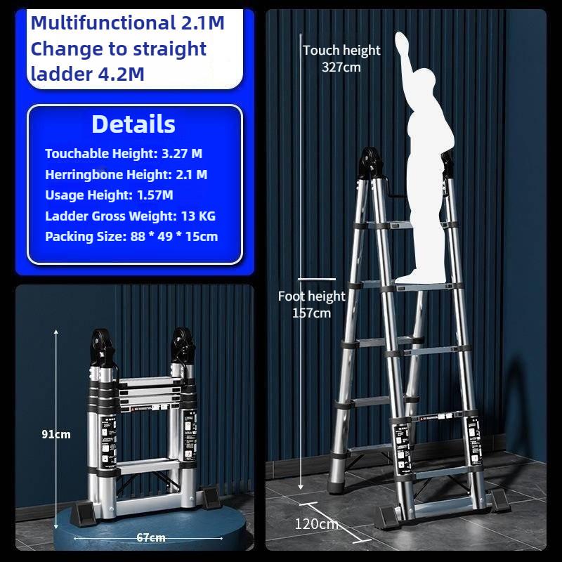 Portable Folding Step Ladder Stainless Steel Telescopic Ladder Multi Functional Household Herringbone Ladder