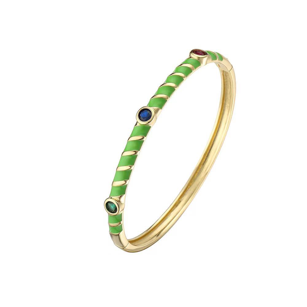 New Retro Colorful Zircon Closed Fashion Bracelet Simple Enamel Rainbow Color Women's Bracelet
