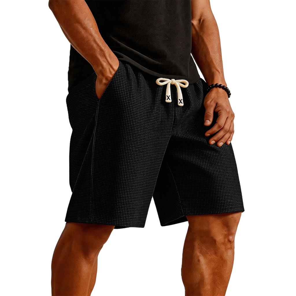 Mens Knit Sweat Shorts Casual Elastic Waist Stretch Workout Gym Shorts 7 inch Inseam Drawstring Running Shorts with Pockets