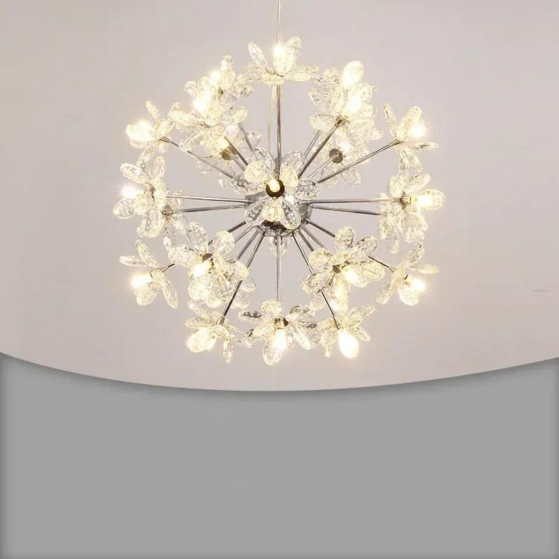W1917 Modern Luxury Crystal Chandelier Dandelion Round Ball Pendant Ceiling Lamp for Dining Living Room Hanging Light New