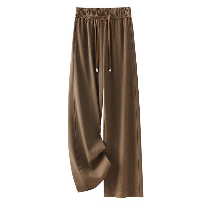 

Women s 2025 Dark Brown Floor-Length Wide-Leg Pants - Slimming Loose Fit for Pear-Shaped Body, Ideal for Spring and Autumn S