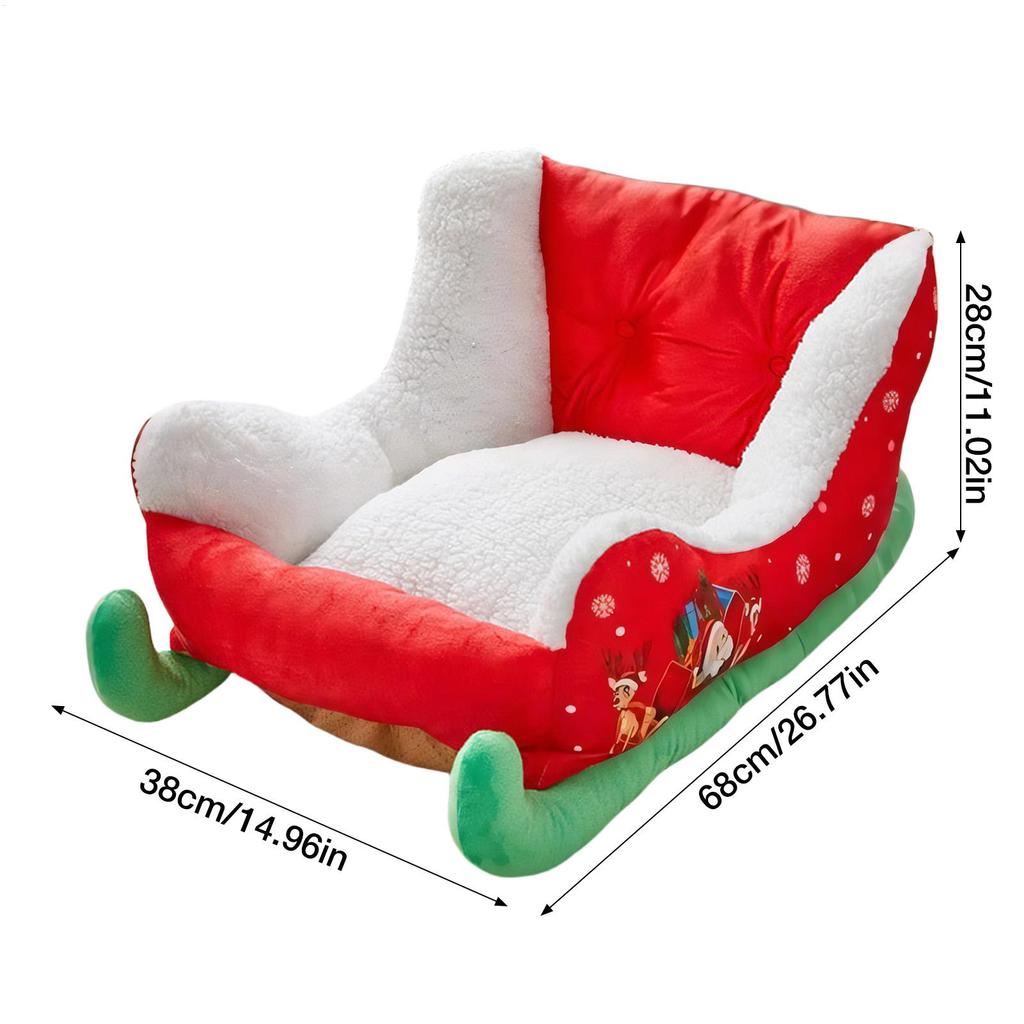 Christmas Themed Pet Doggy Sleeping Bed Christmas Decorations Sled Shaped Dog Bed Santa Pets Bed Festive Plush Cozy Cat Nest