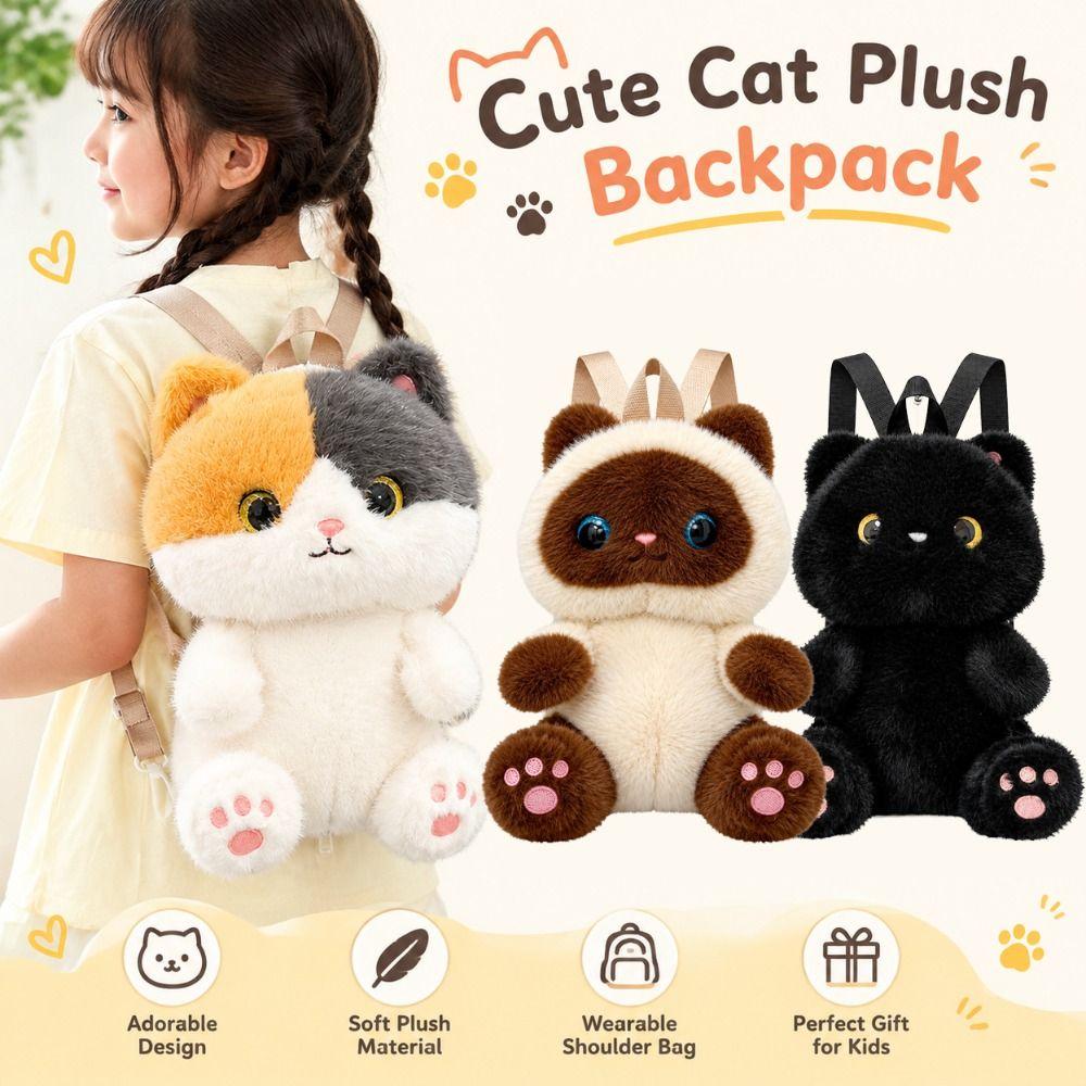 Soft Stuffed Animal Backpack Big Eyes Kitten Plush Doll New Cat Plush Backpack for Children