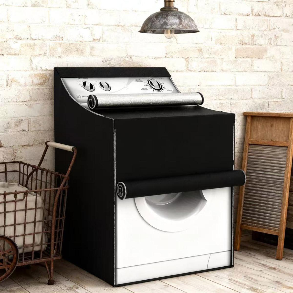 Washing Machine Cover Balcony Courtyard Drum Washing Machine Dryer Protective Cover Anti-tear 210D Black Washing Machine Cover