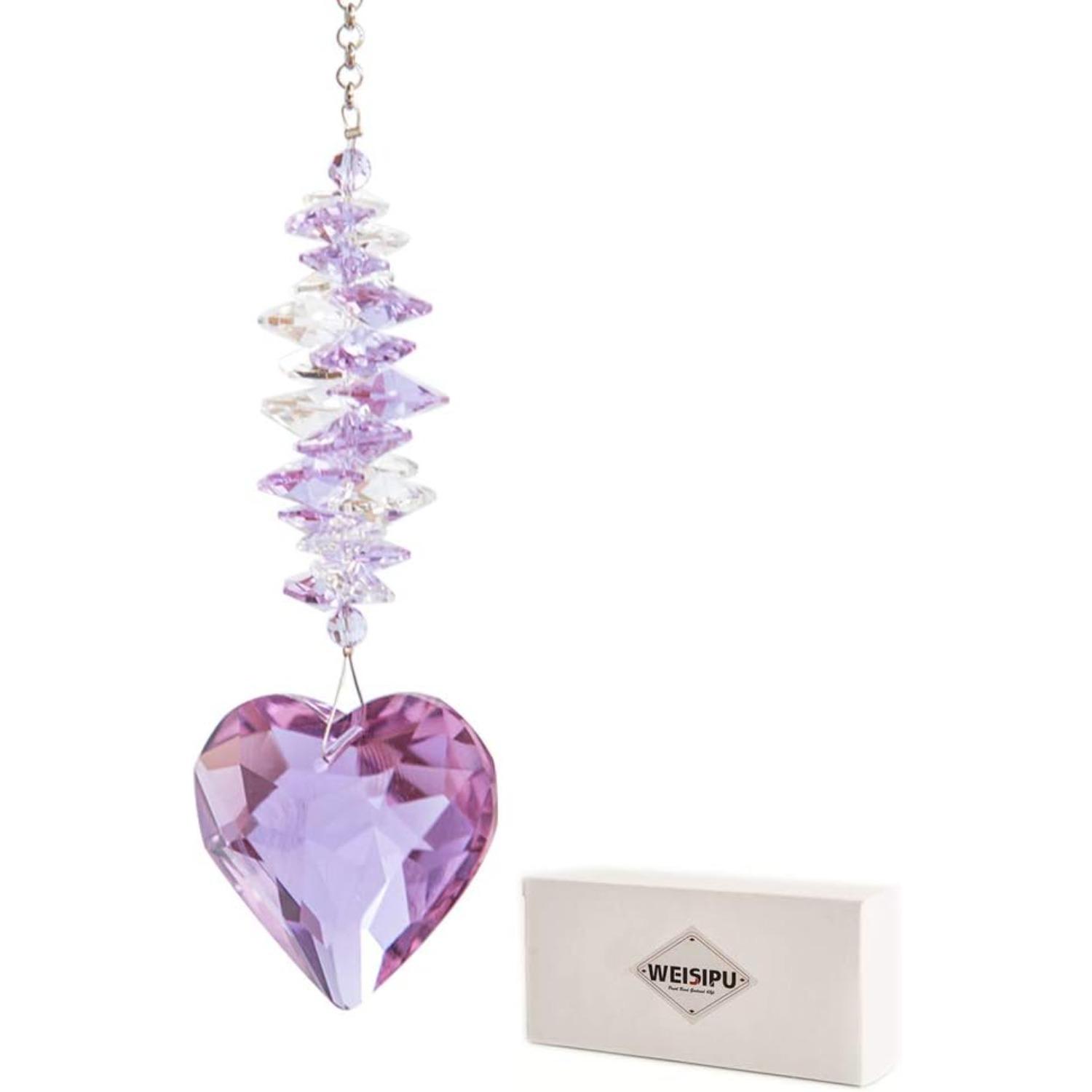 

WEISIPU 45mm Heart Crystal Ball Prism Pendant - Windows Suncatcher Outdoor Garden Hanging Décor for Gift,11 Long (Pink)