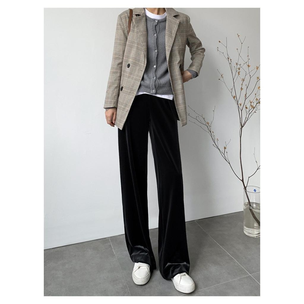 Slim Wide Leg Pants for Women Knitted Casual High Waist Autumn Winter Long Trousers Comfortable Straight Cut Pants
