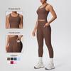 Cross-border Solid Color Yoga Suit: Breathable, Brushed, Two-Piece with Pocket for Running & Fitness.