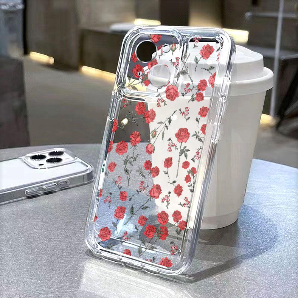 Rote Rosen Nahtloses Muster Transparenz Handyhülle für IPhone 14 15 16 13 12 11 17 Pro Max 12 13 Mini Weiche Hülle