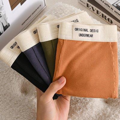 Koreanische Retro-Boxershorts aus einfarbiger Baumwolle mit Gewinde für Herren – Herbst-/Winterkollektion