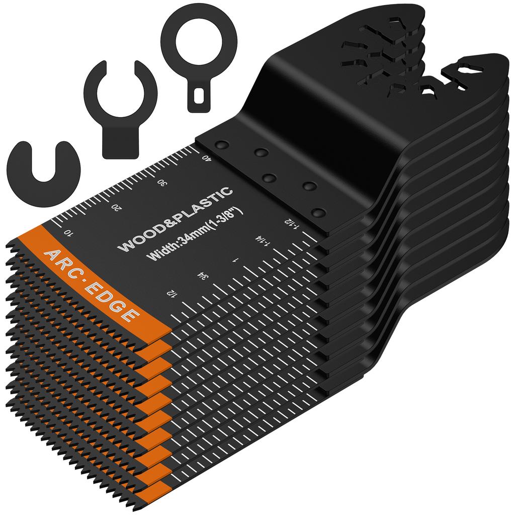 10Pcs High Carbon Steel Oscillating Saw Blade 1-3/8inch Multifunctional Oscillating Multitool Blades Set Universal Curved-Edge