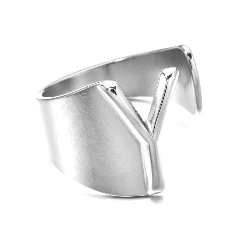 18K Gold Stainless Steel Letter Ring – Fashionable Open European & American Style, Women's Adjustable Titanium Steel Ring