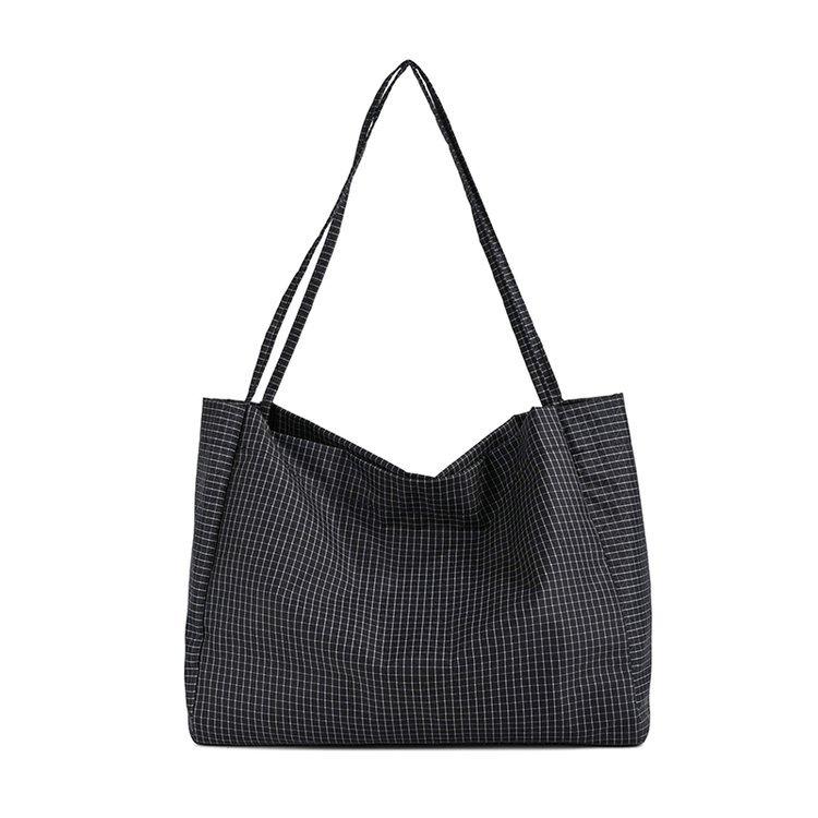 New Simple Literary Japanese Plaid Handbag Bag Women'S Lightweight Casual Shoulder Bag Versatile Large-Capacity Tote Bag