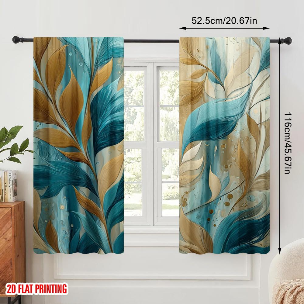 2pcs,2D Plane Printing Popular Curtain Panels Leafy Hues Polyester (without Rod) Art Deco Festive Perfect for Bedroom & Living
