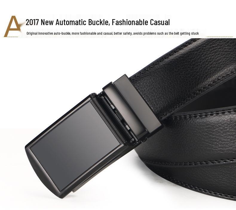 Men's Casual Anti-Pull 3.5 Automatic Buckle Two-Layer Cowhide Belt