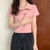 Embroidery Polo collar front shoulder short-sleeved T-shirt women's summer new slim-fit sweet wind short t-shirt short top ins