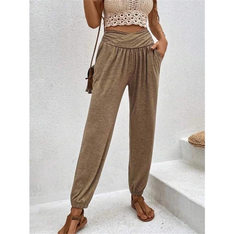 Summer Women's Home Pants Temperament Casual Loose Insert Pocket High Waisted Trousers