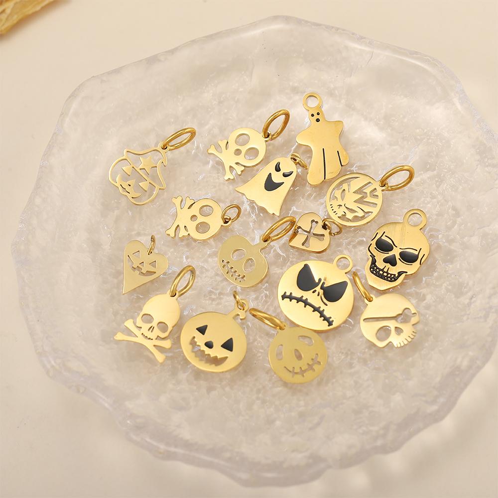 CARLIDANA Halloween Fun Party Accessories Charm Stainless Steel Pumpkin Skull Ghost Gold Plated Hat Titanium Steel Pendant