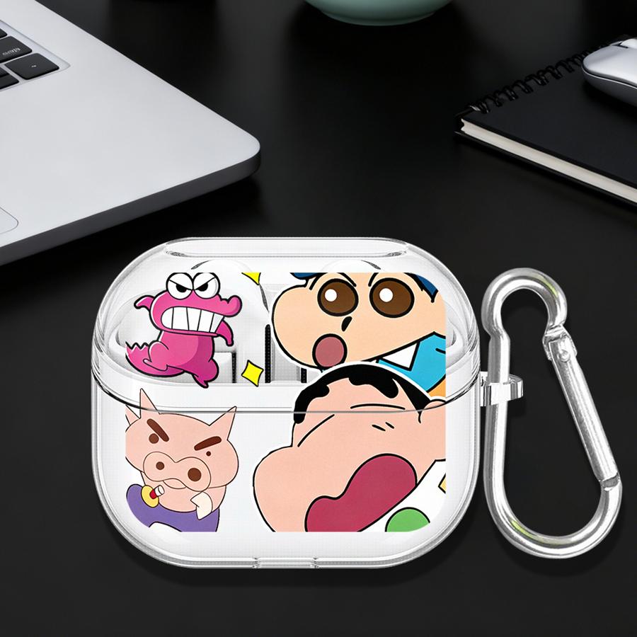 Cartoon Crayons Shinchan Case For Samsung Galaxy Buds 2Pro 4 Pro 4Pro 3 FE Live 3Pro 2 Clear Earphone Cases Cover With Hook