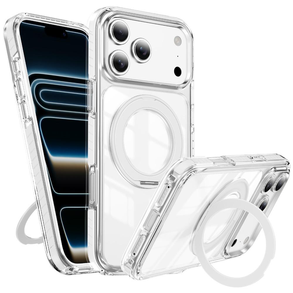 Fashion Transparent Magnetic Phone Case For iPhone 17 Air 16 15 14 Plus 13 Pro Max 360 Ring Stand For MagSafe Shockproof Cover