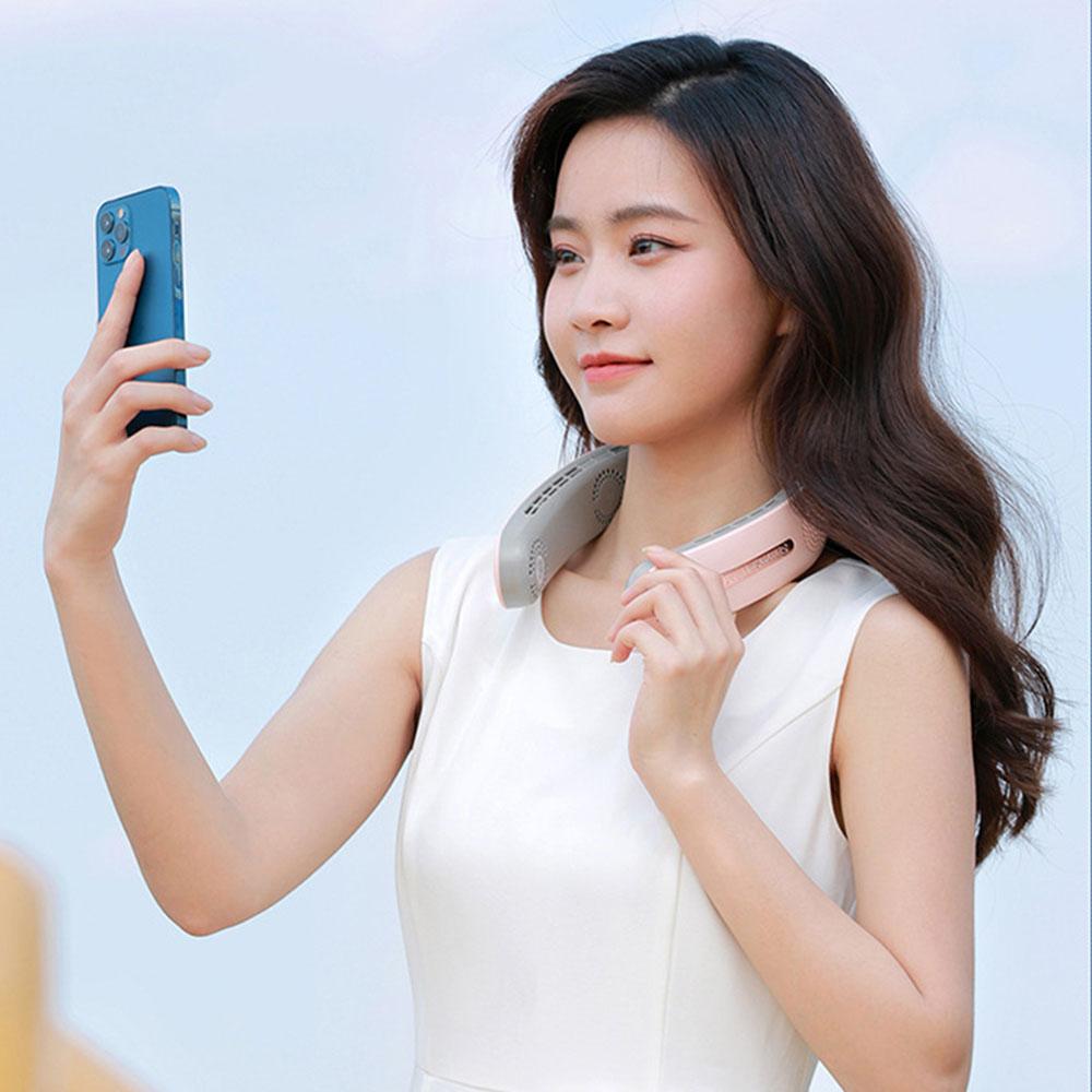 Portable USB Rechargeable Neck Fan Summer Neck Hanging Air Cooling Fan Mute Strong Wind Wearable Bladeless Neckband Fan