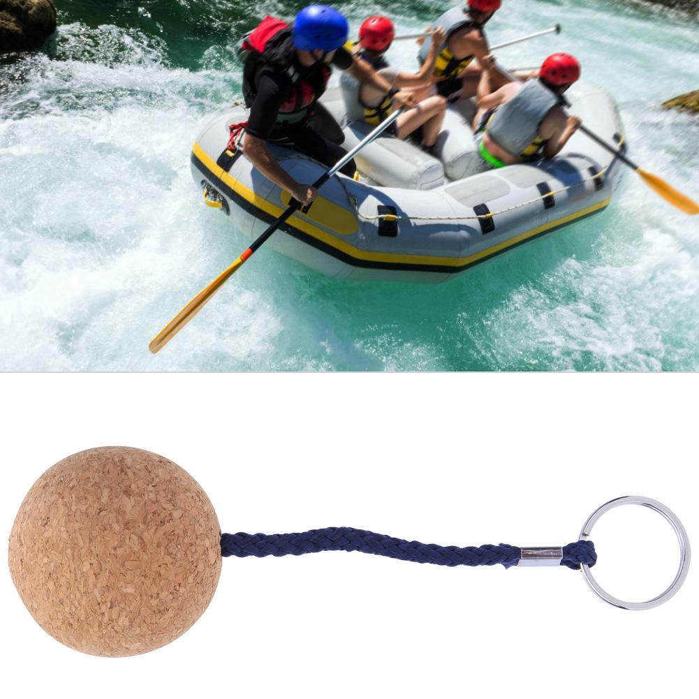 Stainless Steel Ring Cork 5cm Floating Wooden Ball Key Chain Float Keychain Water Sports Accessroies