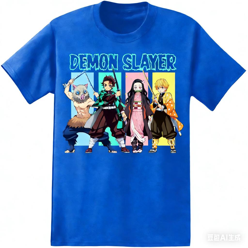 Demon Slayer Group Tshirt Tanjiro Nezuko Inosuke Zenitsu Anime Print Tee Men Women Casual Cotton Top